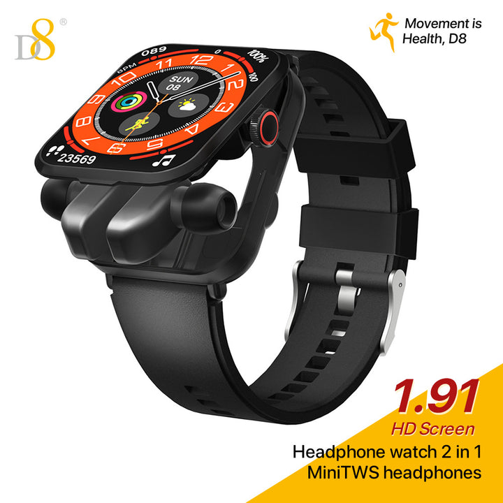 D8 2-in -1 Smart Watch TWS Headphone Earbuds Combo For Android/IOS Fitness Tracker